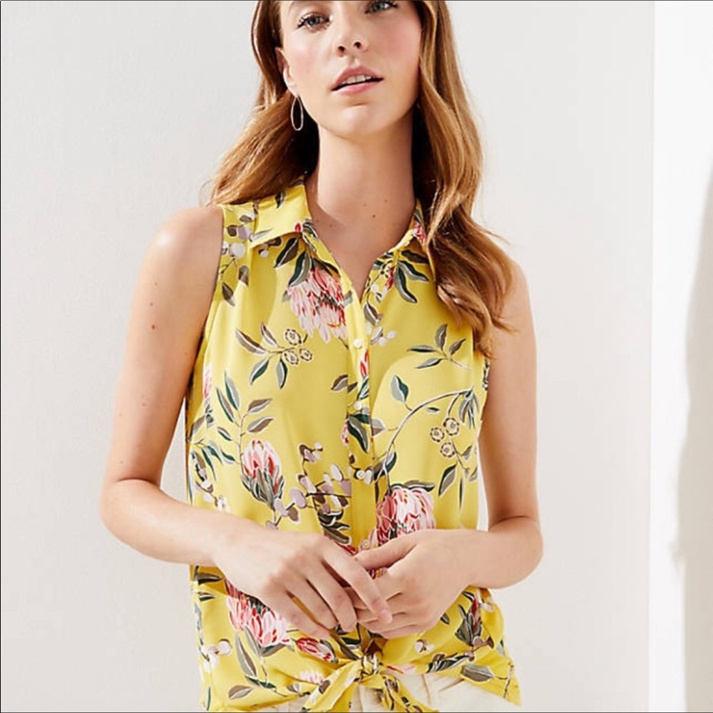 LOFT Floral Mixed Media Button Down Shell